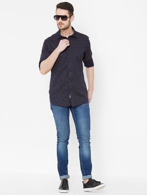 navy blue printed casual shirt - 17429767 - Standard Image - 4