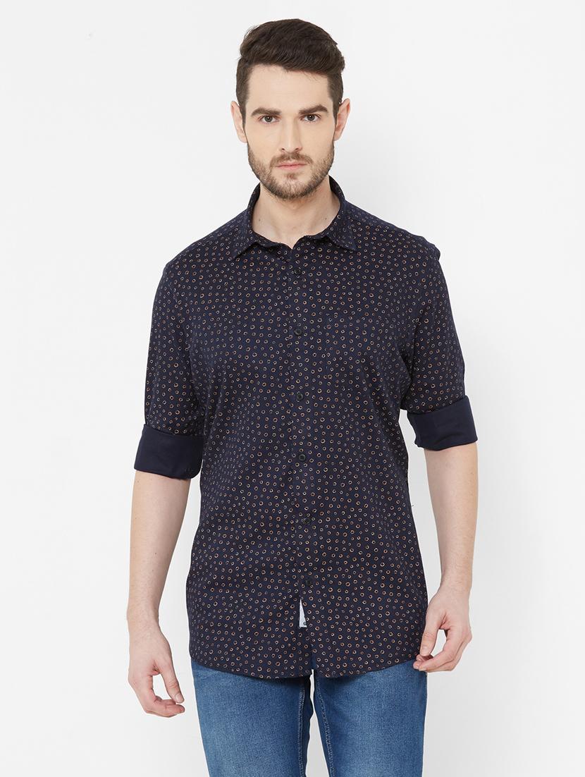 navy blue printed casual shirt - 17429767 - Zoom Image - 1