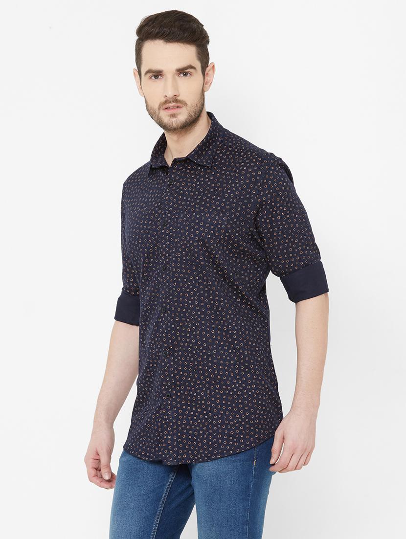 navy blue printed casual shirt - 17429767 - Zoom Image - 2