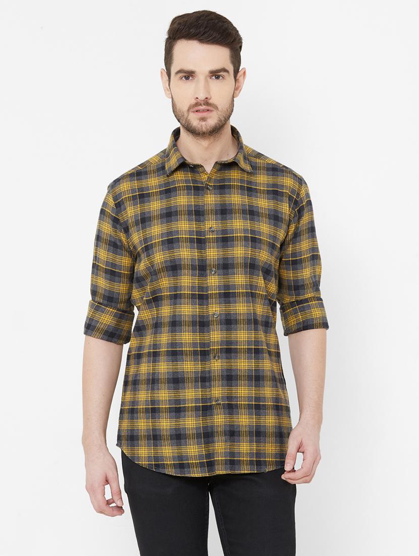 mustard checkered casual shirt - 17429771 - Zoom Image - 1