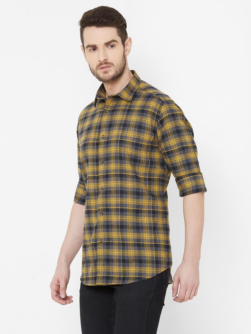 mustard checkered casual shirt - 17429771 - Zoom Image - 2
