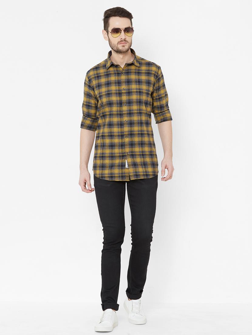 mustard checkered casual shirt - 17429771 - Zoom Image - 4