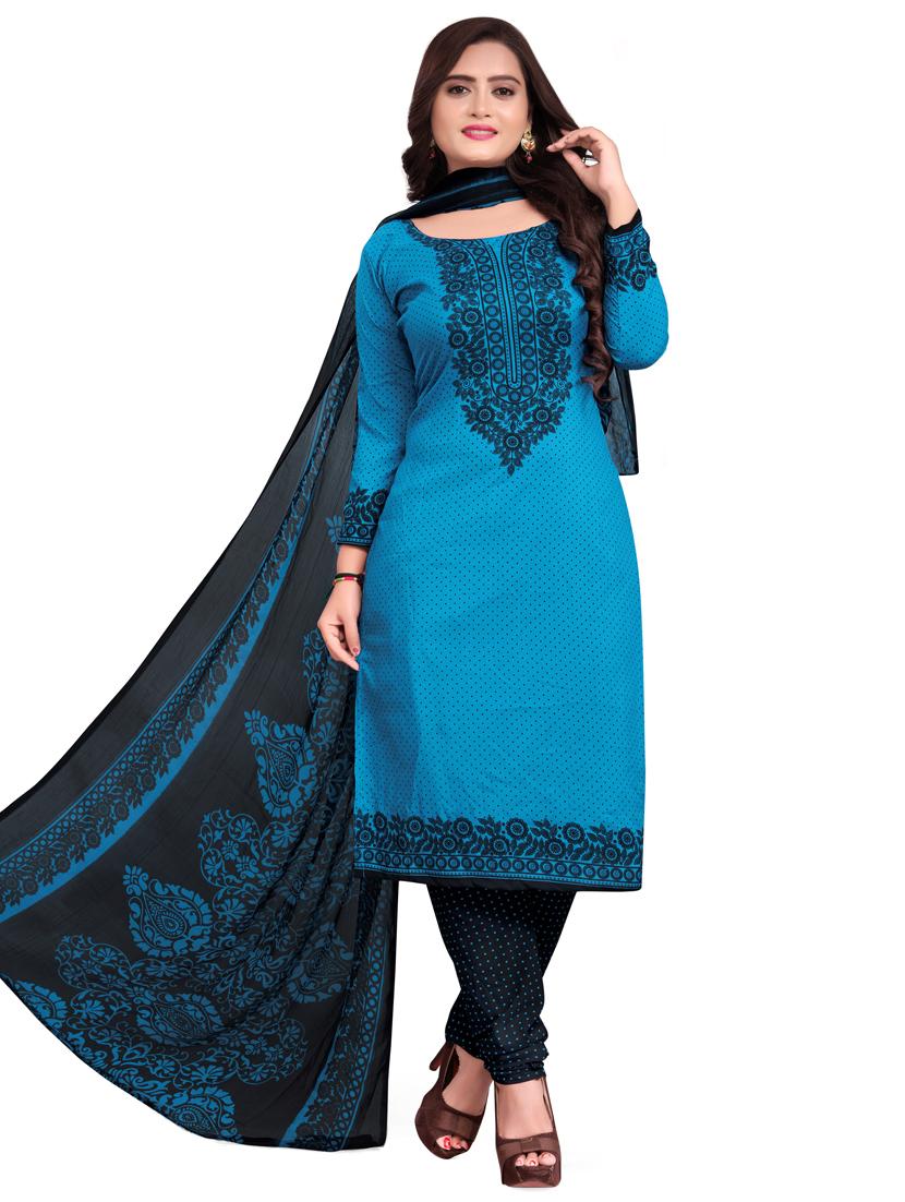 sky blue crepe salwar suit unstitched - 17430140 - Zoom Image - 1