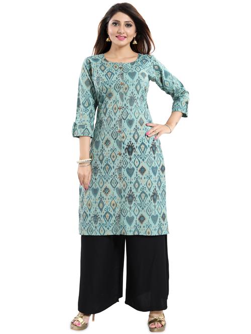 blue ikat a-line kurta - 17430724 - Standard Image - 1