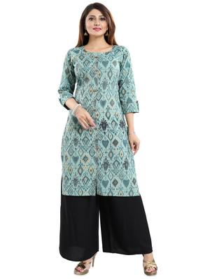 blue ikat a-line kurta - 17430724 - Standard Image - 2