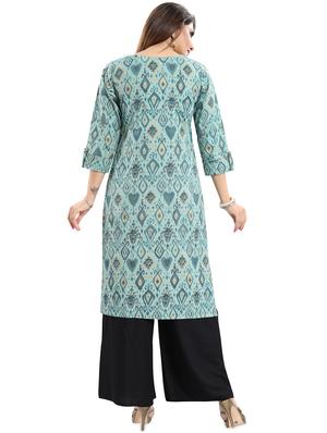 blue ikat a-line kurta - 17430724 - Standard Image - 3