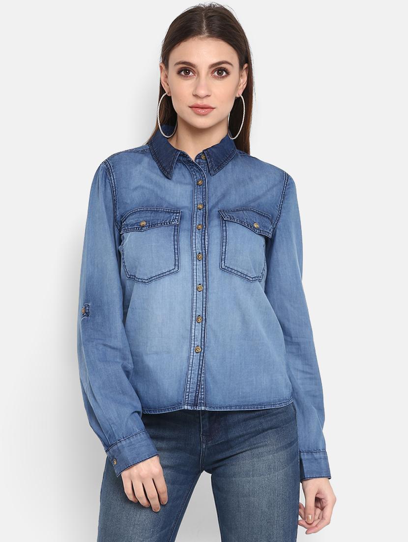 long sleeved denim shirt - 17431663 - Zoom Image - 1