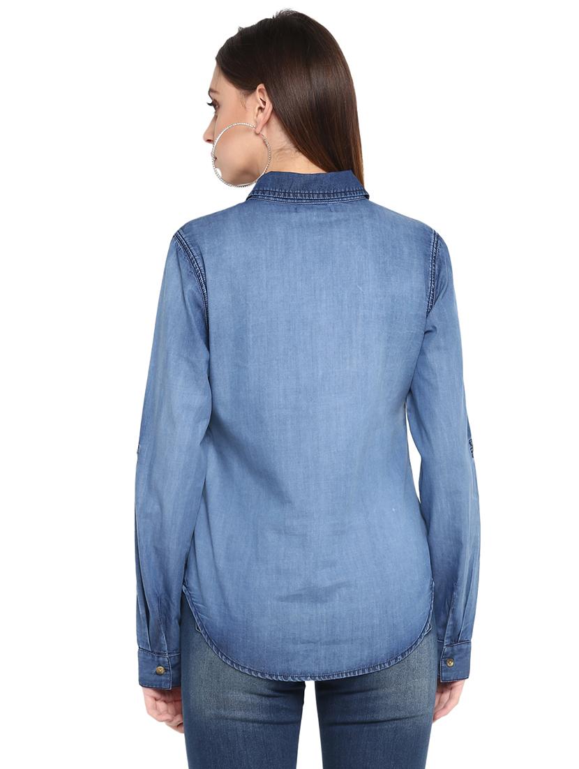 long sleeved denim shirt - 17431663 - Zoom Image - 3