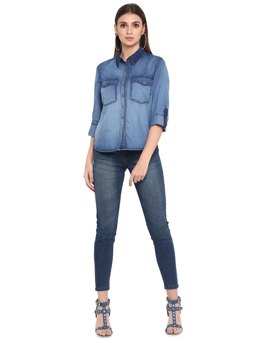 long sleeved denim shirt - 17431663 - Zoom Image - 4