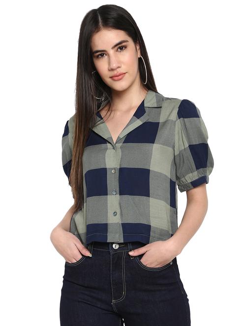 checkered woven crop shirt - 17431665 - Standard Image - 1