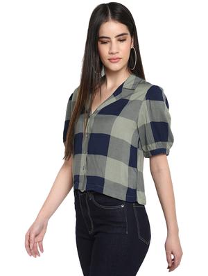 checkered woven crop shirt - 17431665 - Standard Image - 2
