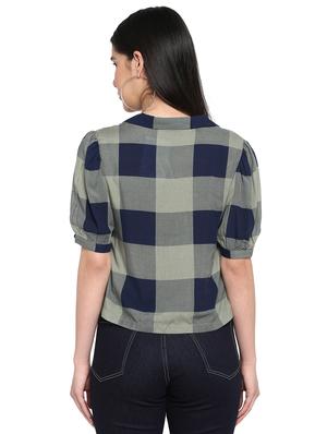 checkered woven crop shirt - 17431665 - Standard Image - 3