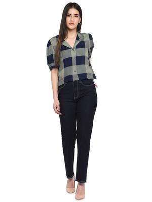 checkered woven crop shirt - 17431665 - Standard Image - 4