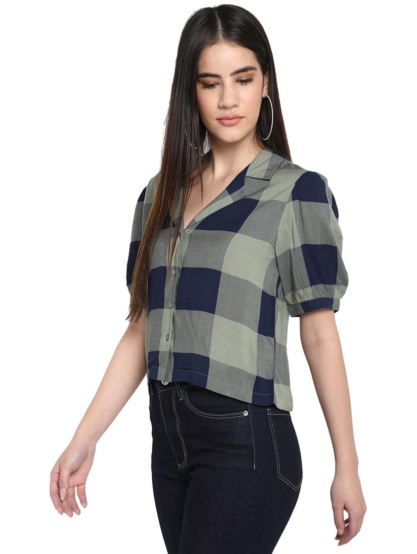 checkered woven crop shirt - 17431665 - Zoom Image - 2