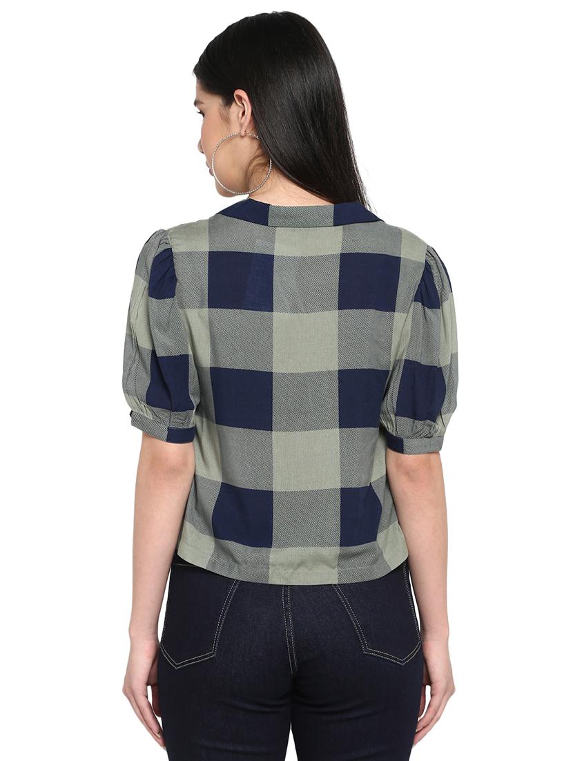 checkered woven crop shirt - 17431665 - Zoom Image - 3