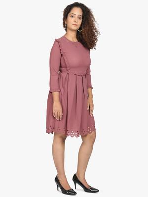 round neck pleated flared dress - 17431776 - Standard Image - 2