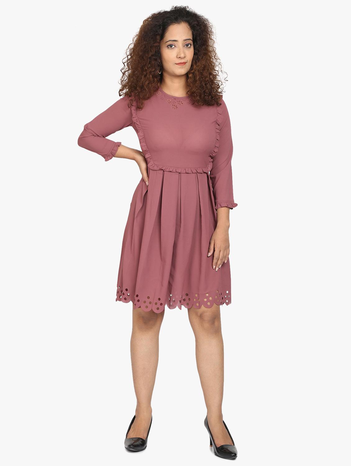 round neck pleated flared dress - 17431776 - Zoom Image - 1