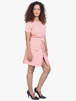 tie front solid a-line dress - 17431777 - Standard Image - 2