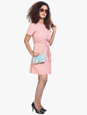tie front solid a-line dress - 17431777 - Standard Image - 4