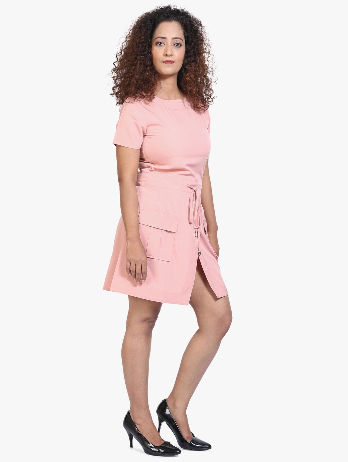 tie front solid a-line dress - 17431777 - Zoom Image - 2