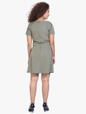 tie front solid a-line dress - 17431779 - Standard Image - 3