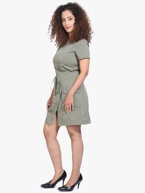 tie front solid a-line dress - 17431779 - Standard Image - 4
