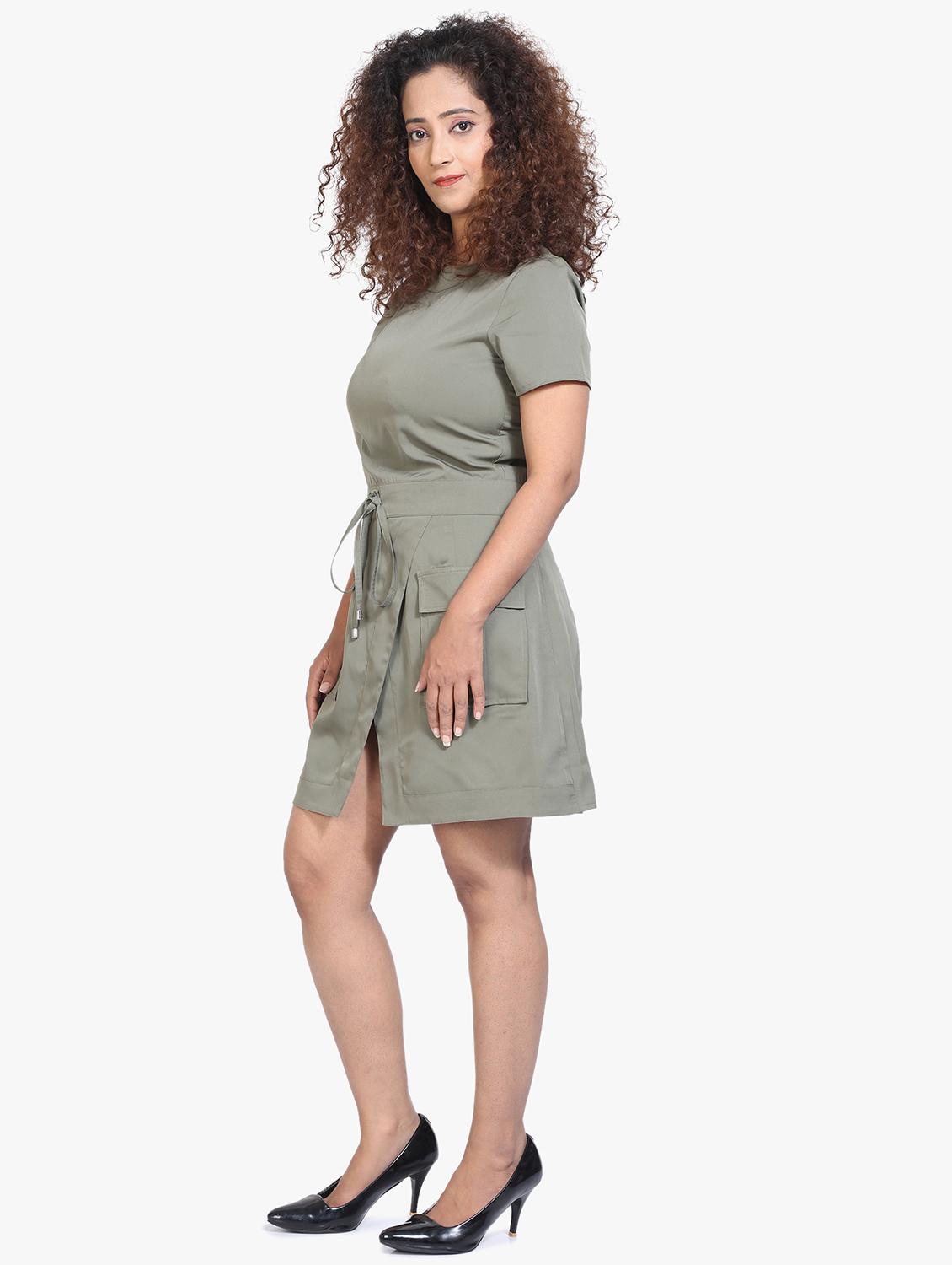 tie front solid a-line dress - 17431779 - Zoom Image - 4