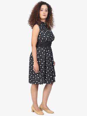 mock neck polka dot flared dress - 17431785 - Standard Image - 2