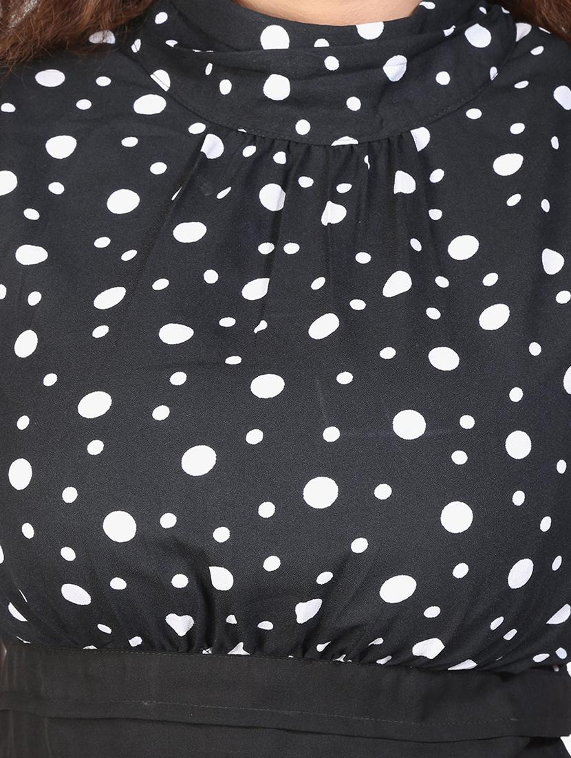 mock neck polka dot flared dress - 17431785 - Zoom Image - 4
