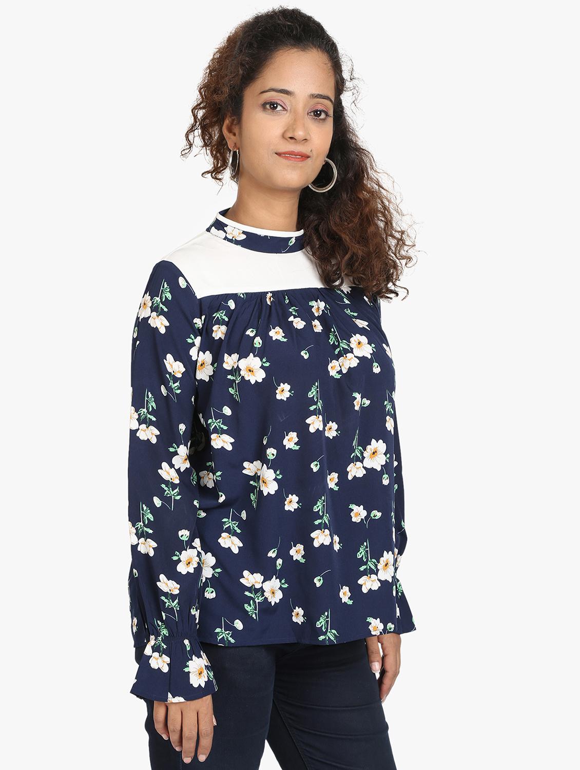 mock neck floral top - 17431795 - Zoom Image - 2