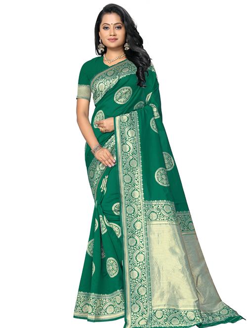 bottle green banarasi saree with blouse - 17432070 - Standard Image - 1