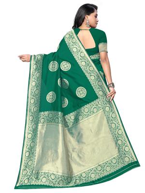 bottle green banarasi saree with blouse - 17432070 - Standard Image - 2