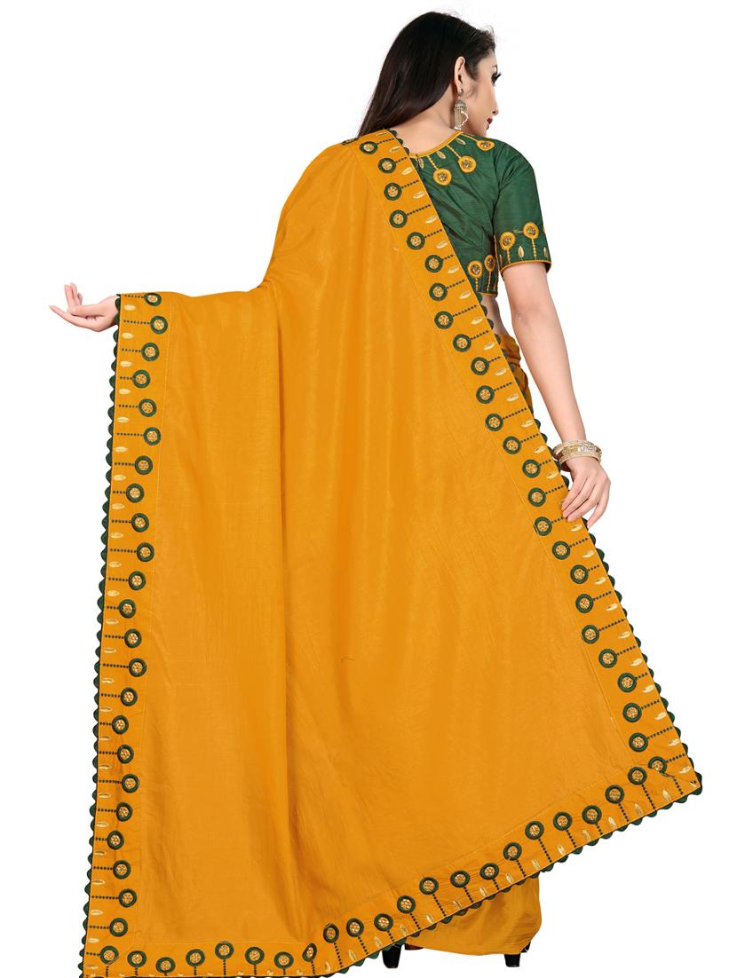 mustard cotton silk embroidered saree with blouse - 17432076 - Zoom Image - 2