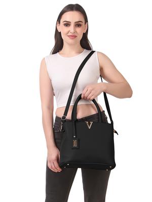 black leatherette (pu) combo handbag - 17432129 - Standard Image - 6