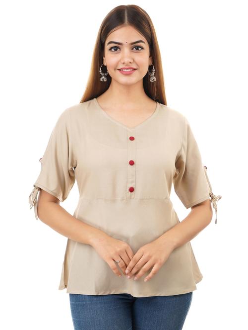 tie knot sleeved v-neck top - 17432144 - Standard Image - 1