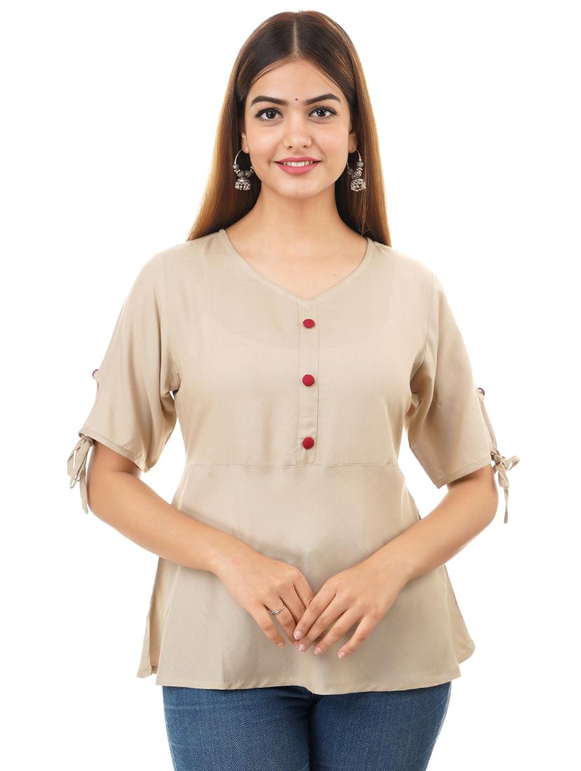 tie knot sleeved v-neck top - 17432144 - Zoom Image - 1