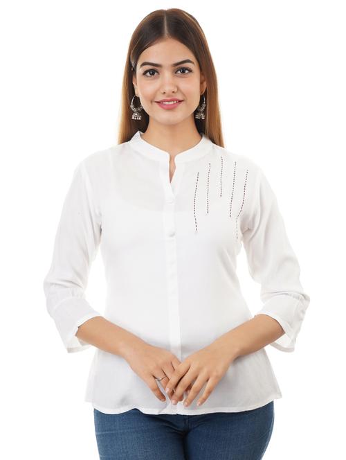 mandarin neck solid top - 17432145 - Very Small Image - 1