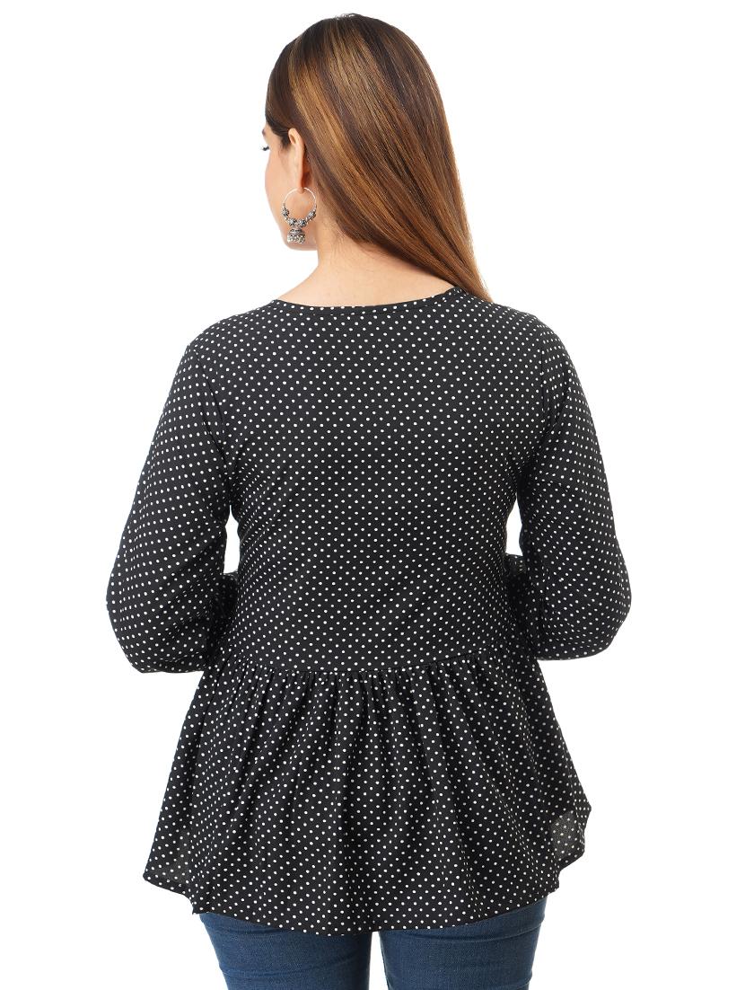 round neck polka dot peplum top - 17432146 - Zoom Image - 2
