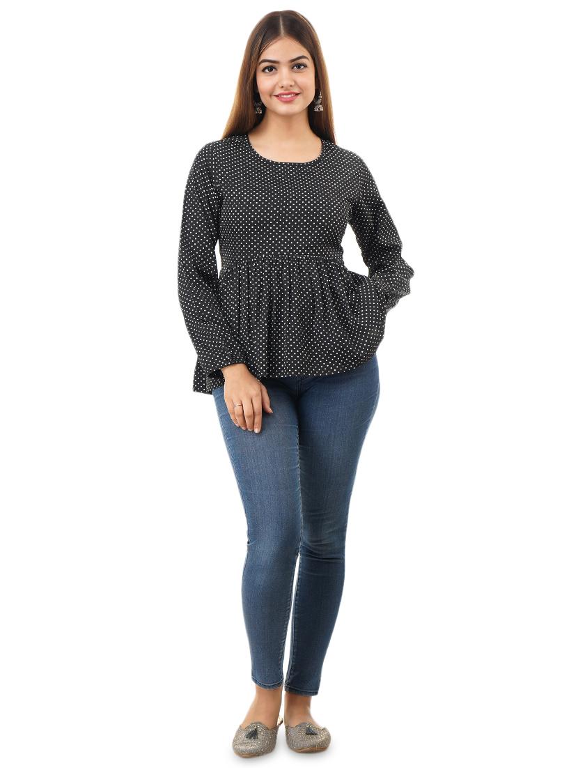 round neck polka dot peplum top - 17432146 - Zoom Image - 3