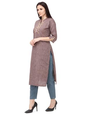 brown solid straight kurta - 17432201 - Standard Image - 2