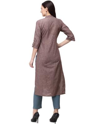 brown solid straight kurta - 17432201 - Standard Image - 3