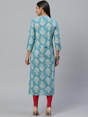 blue paisley straight kurta - 17432549 - Standard Image - 3