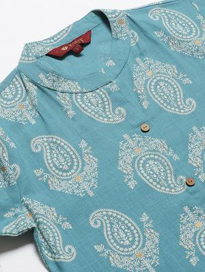 blue paisley straight kurta - 17432549 - Standard Image - 4