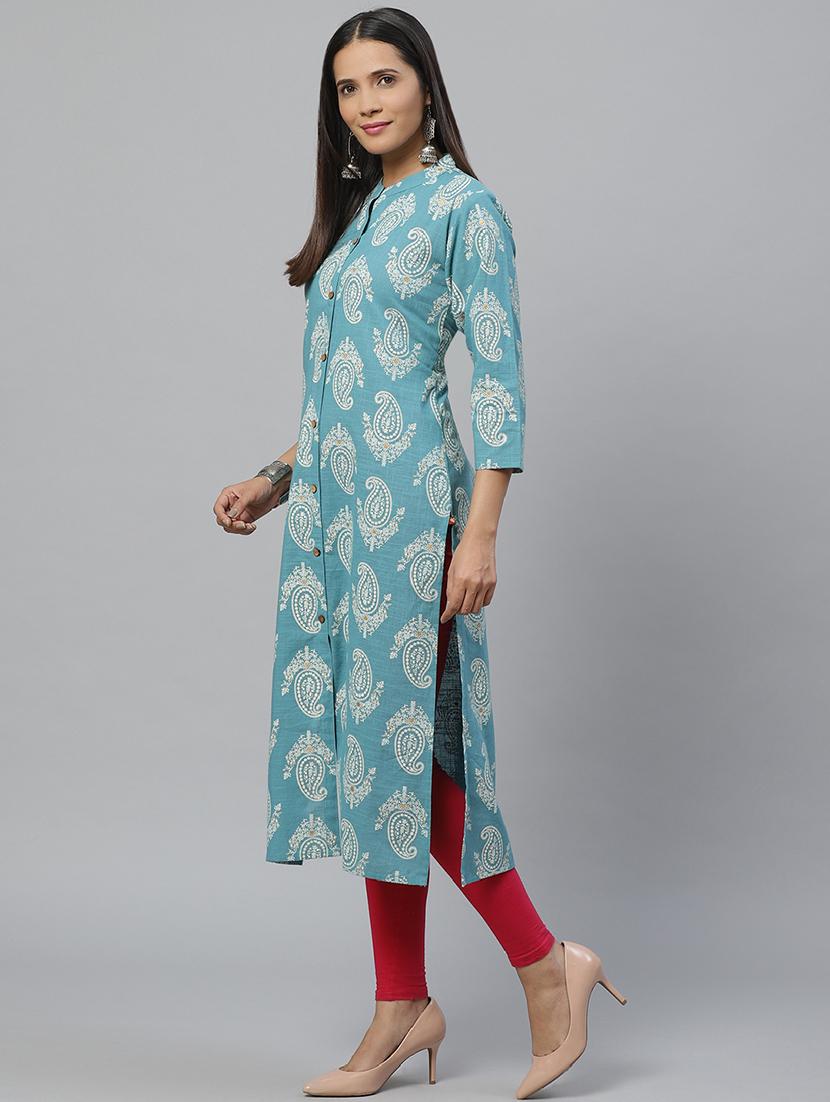 blue paisley straight kurta - 17432549 - Zoom Image - 2