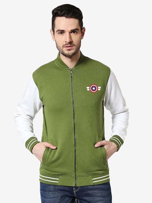 olive green color block bomber jacket - 17432772 - Standard Image - 1