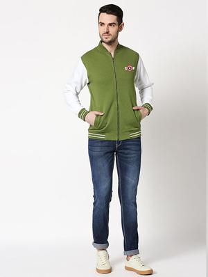 olive green color block bomber jacket - 17432772 - Standard Image - 4