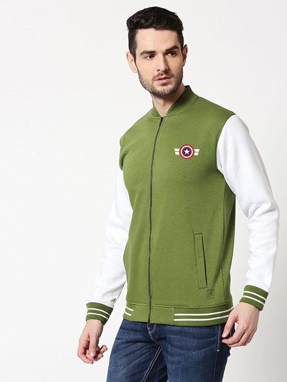 olive green color block bomber jacket - 17432772 - Zoom Image - 2