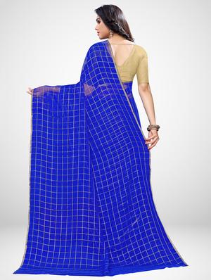 checkered plain saree with blouse - 17433639 - Standard Image - 2