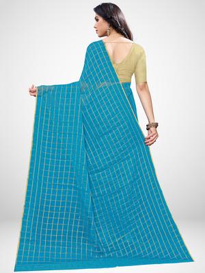 checkered plain saree with blouse - 17433642 - Standard Image - 2
