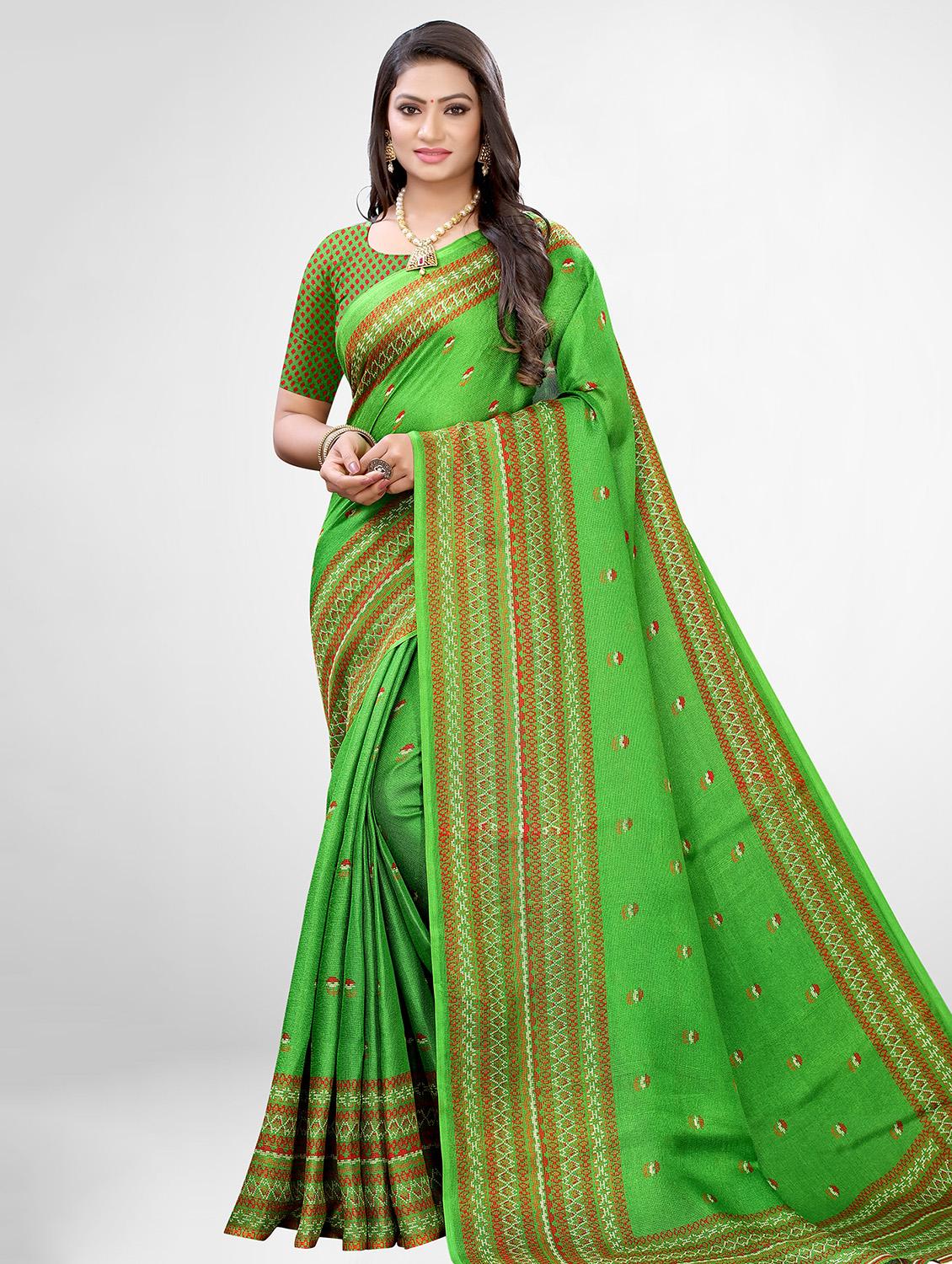 bordered printed saree with blouse - 17433691 - Zoom Image - 1